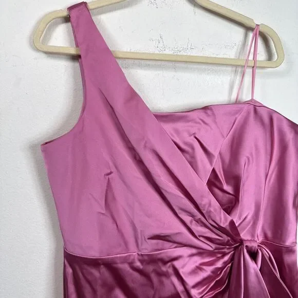 (R7) LAUREN Ralph Lauren Satin One-Shoulder Cocktail Dress in Pink Size 16 - Picture 4 of 16